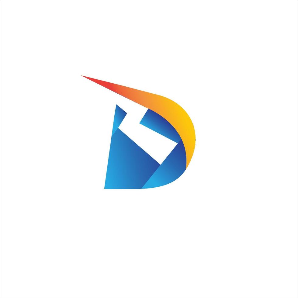 plantilla de diseño de logotipo inicial de letra d. alfabeto con concepto de logo de icono de trueno. tema de color de gradación azul, amarillo naranja. aislado sobre fondo blanco. vector