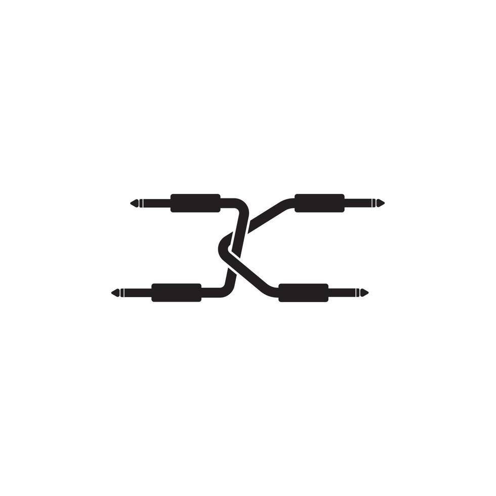 Ilustración de vector de letra k alfabeto. concepto de logotipo de conector de cable. plantilla de diseño de logotipo de audio. aislado, equipo de audio, sistema de sonido, instrumento. en blanco y negro