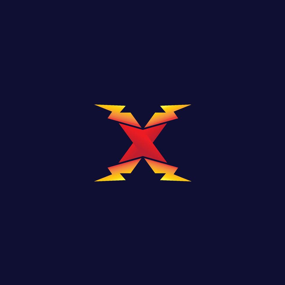 Letter X Initial Logo Design Template. Alphabet with Thunder Shape Logo Concept. Red and Yellow Orange Gradation Color Theme. Isolated On Black Background vector