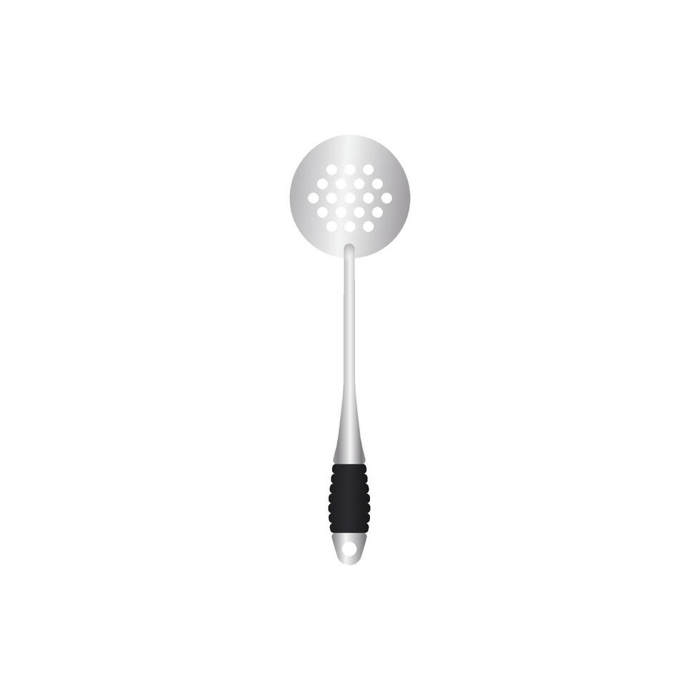 Rounded Spatula vector illustration isoalted on white background. Metal tool for frying with heat resistant handle. Suitable for 3d Realistic Mockup.