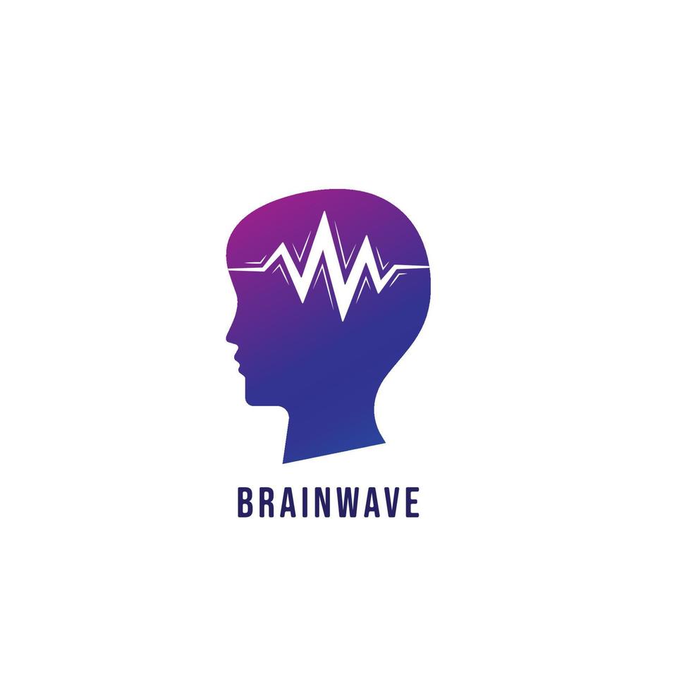 Brainwave logo design template. Silhouette of people head with pulse signal wave design concept. Magenta violet purple gradation color. vector