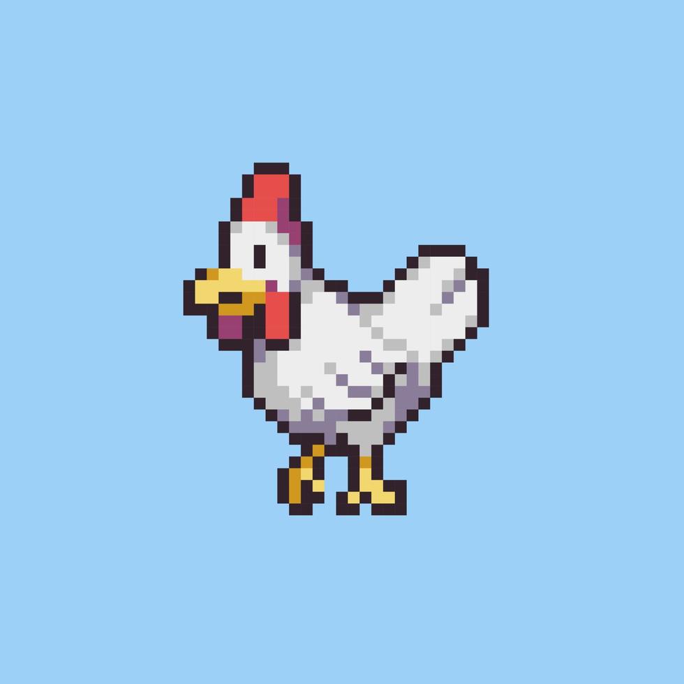 Pollo de ilustración vectorial de arte de píxeles completamente editable para desarrollo de juegos, diseño gráfico, póster y arte. vector