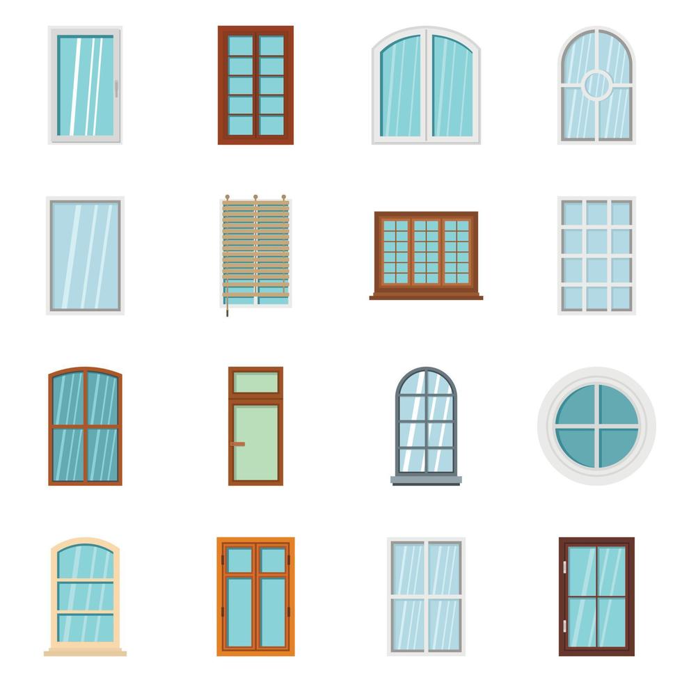 Plastic window forms icons set in flat style vector