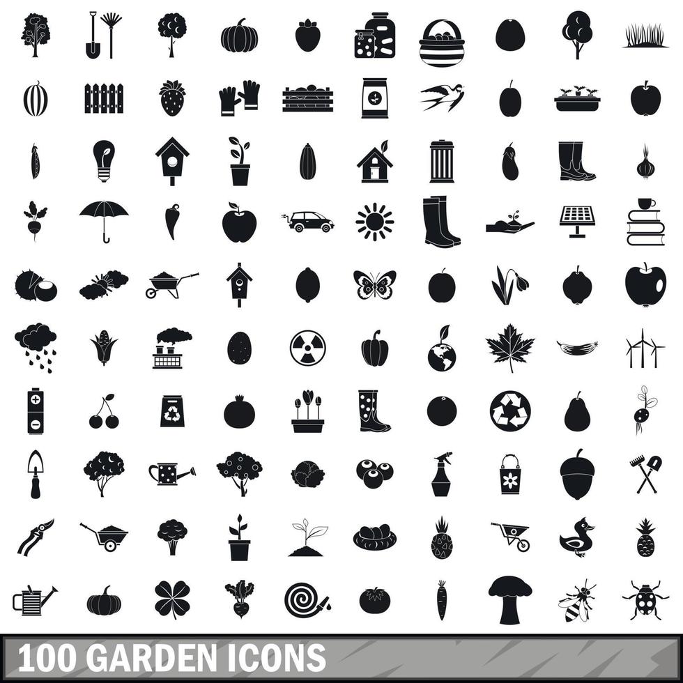 100 iconos de jardín, estilo simple vector