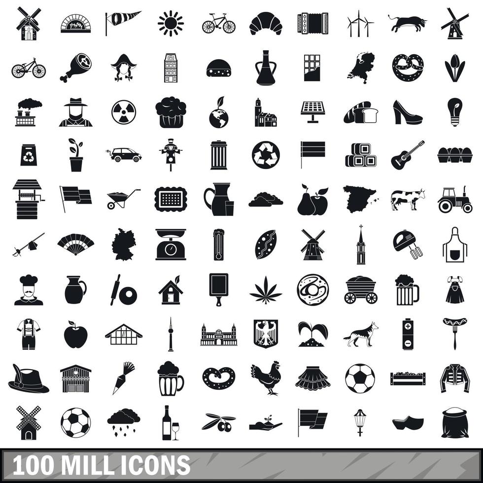 100 mill icons set, simple style vector