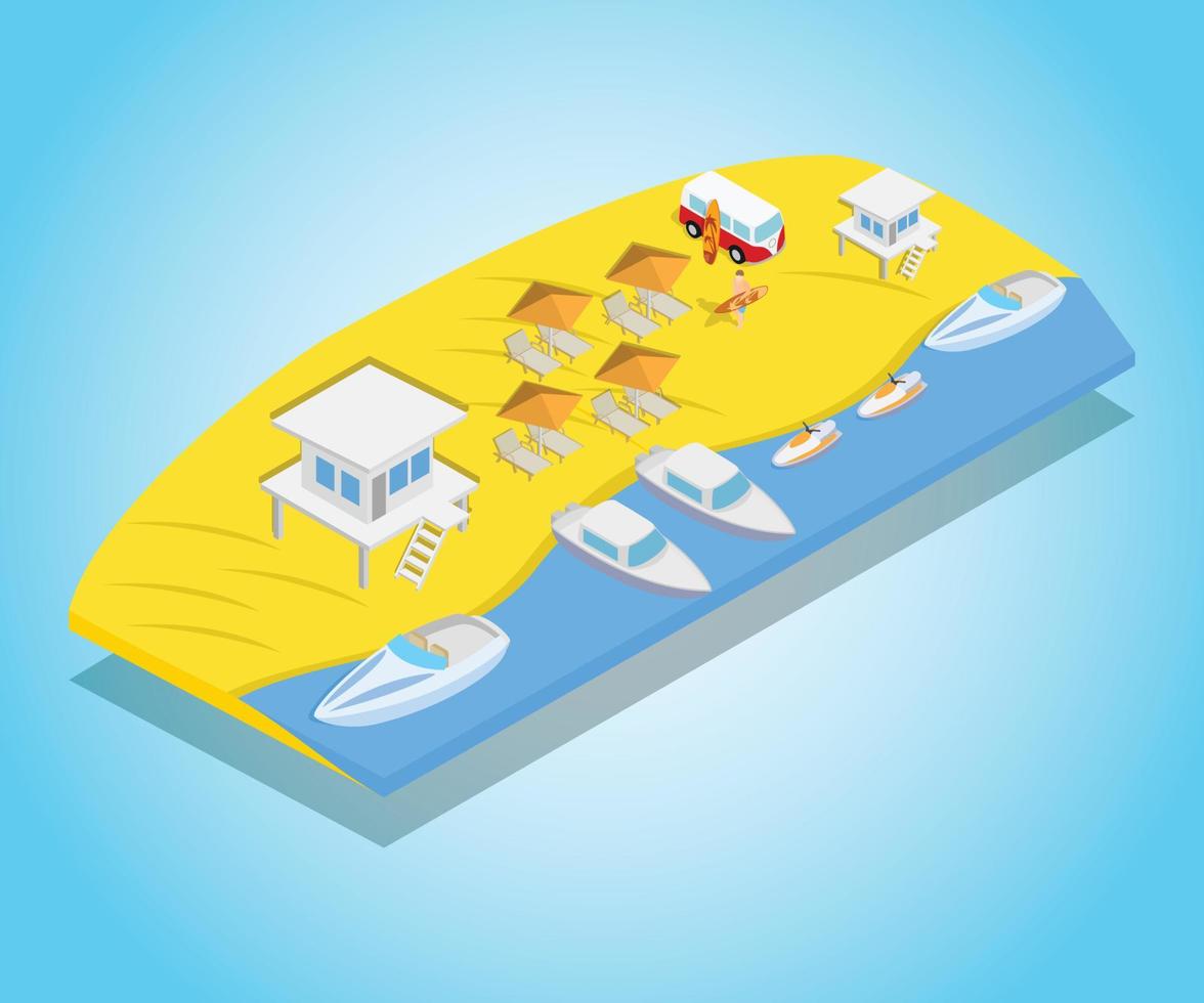 Beach concept banner, isometric style vector