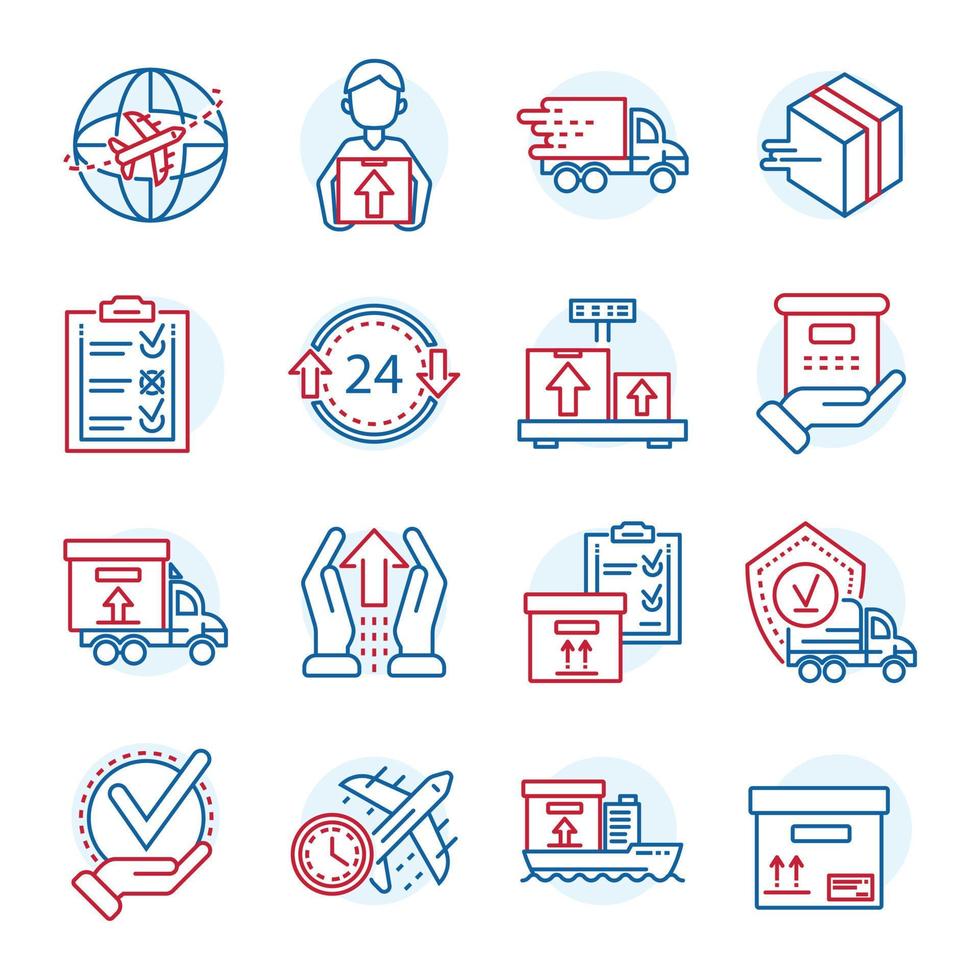 Global parcel delivery icon set, outline style vector