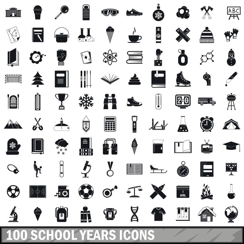 100 school years icons set, simple style vector