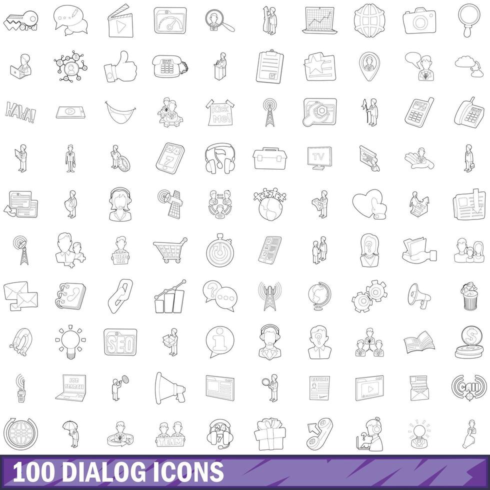 100 dialog icons set, outline style vector
