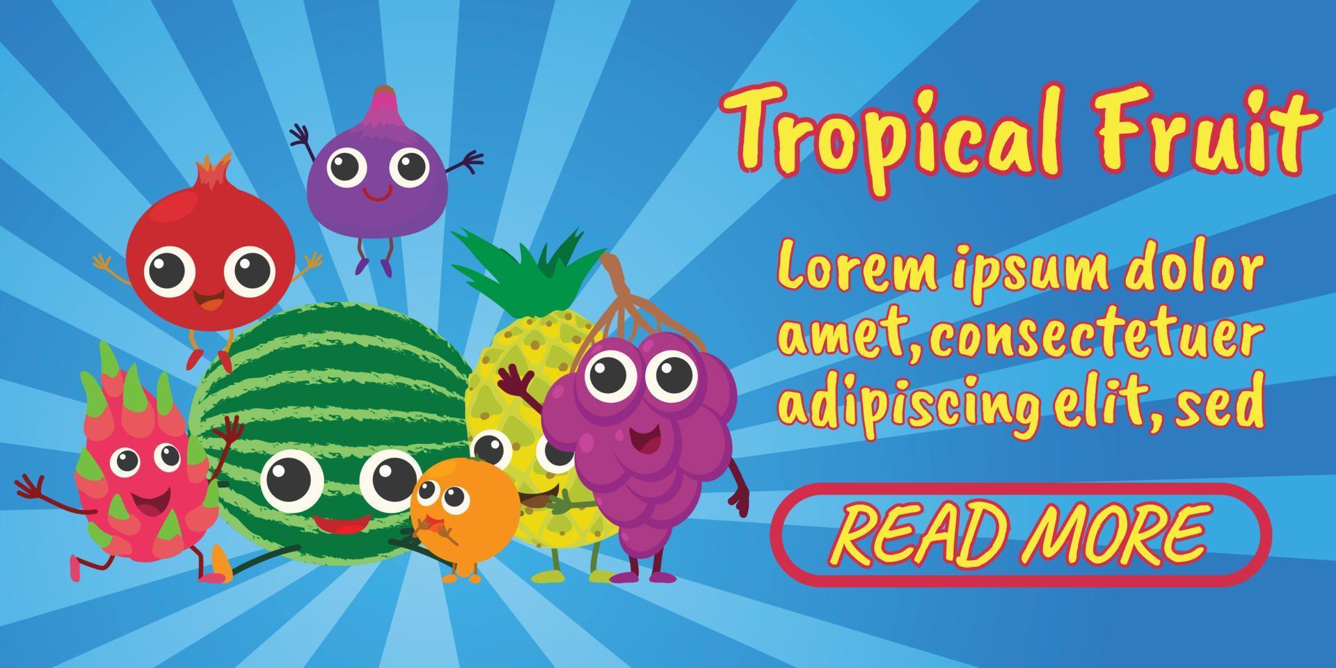 Tropical fruit concept banner, comics isometric style vector