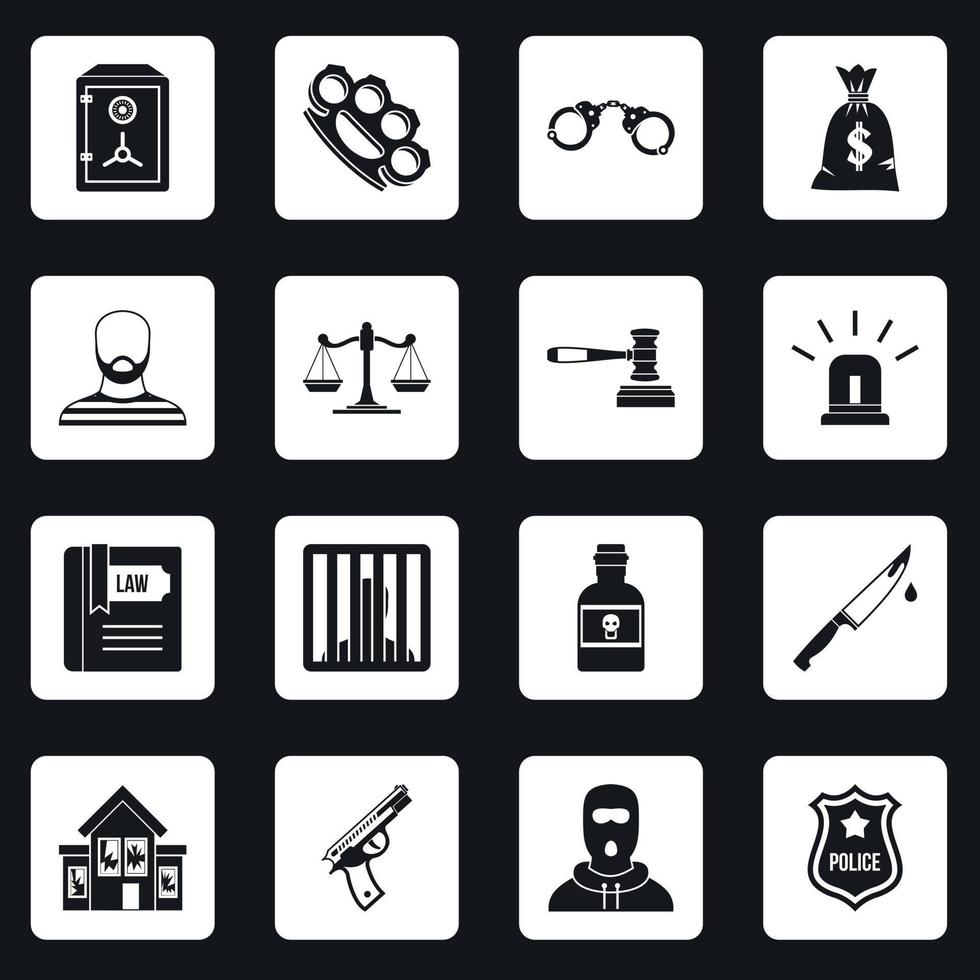 Crime and punishment icons set squares vector