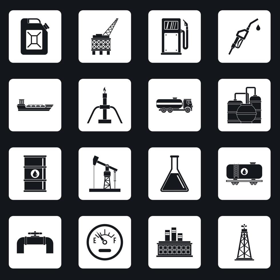 iconos de elementos de la industria petrolera establecer cuadrados vector