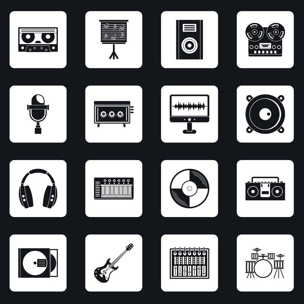 Recording studio items icons set squares vector