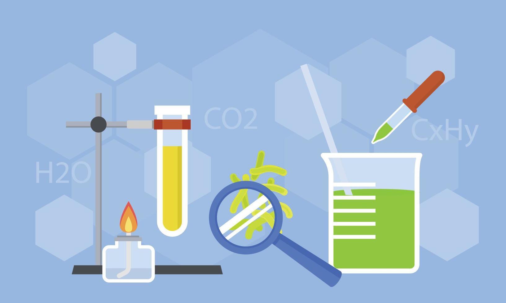 Fondo de concepto de estudio de química, estilo plano vector