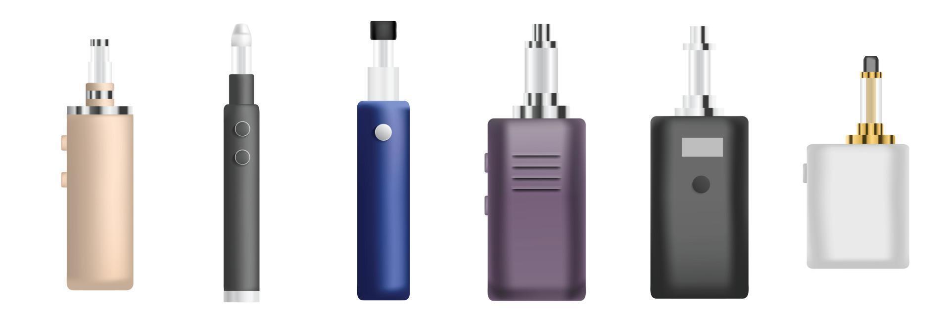 Electronic cigarette icon set, realistic style vector