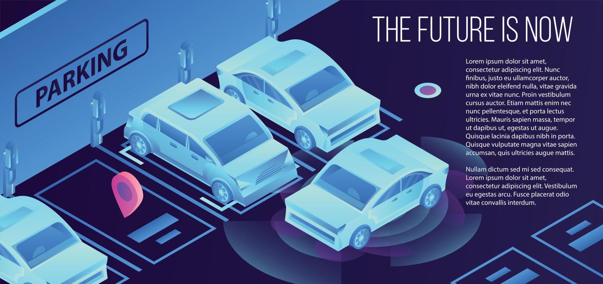 Future smart parking banner, isometric style vector