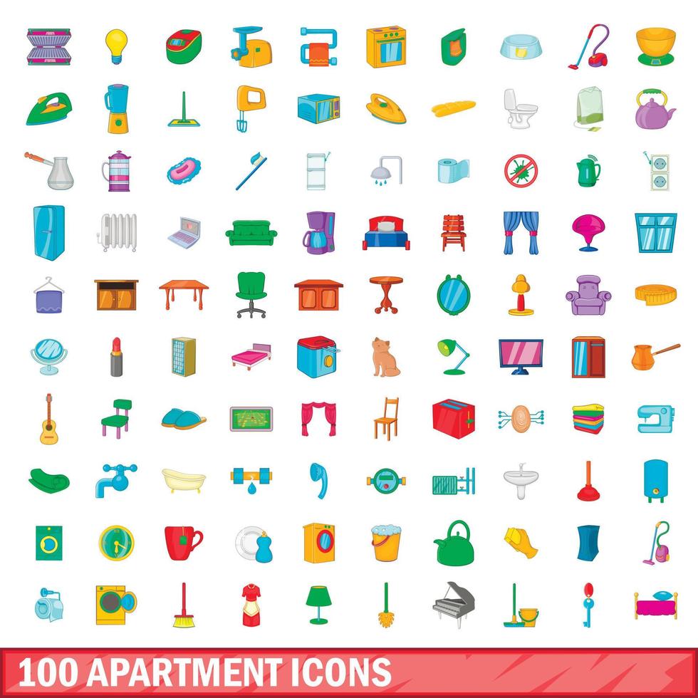 100 apartamentos, conjunto de iconos de estilo de dibujos animados vector