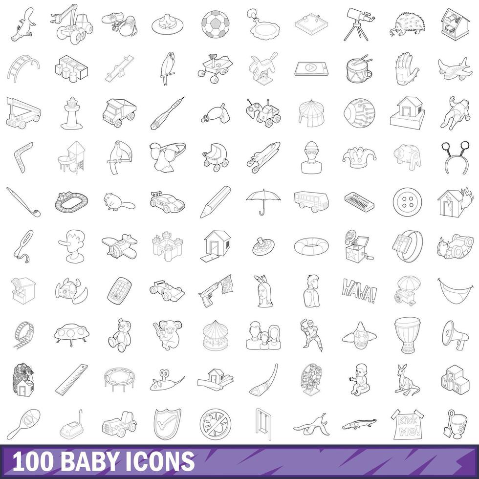 100 iconos de bebé, estilo de esquema vector