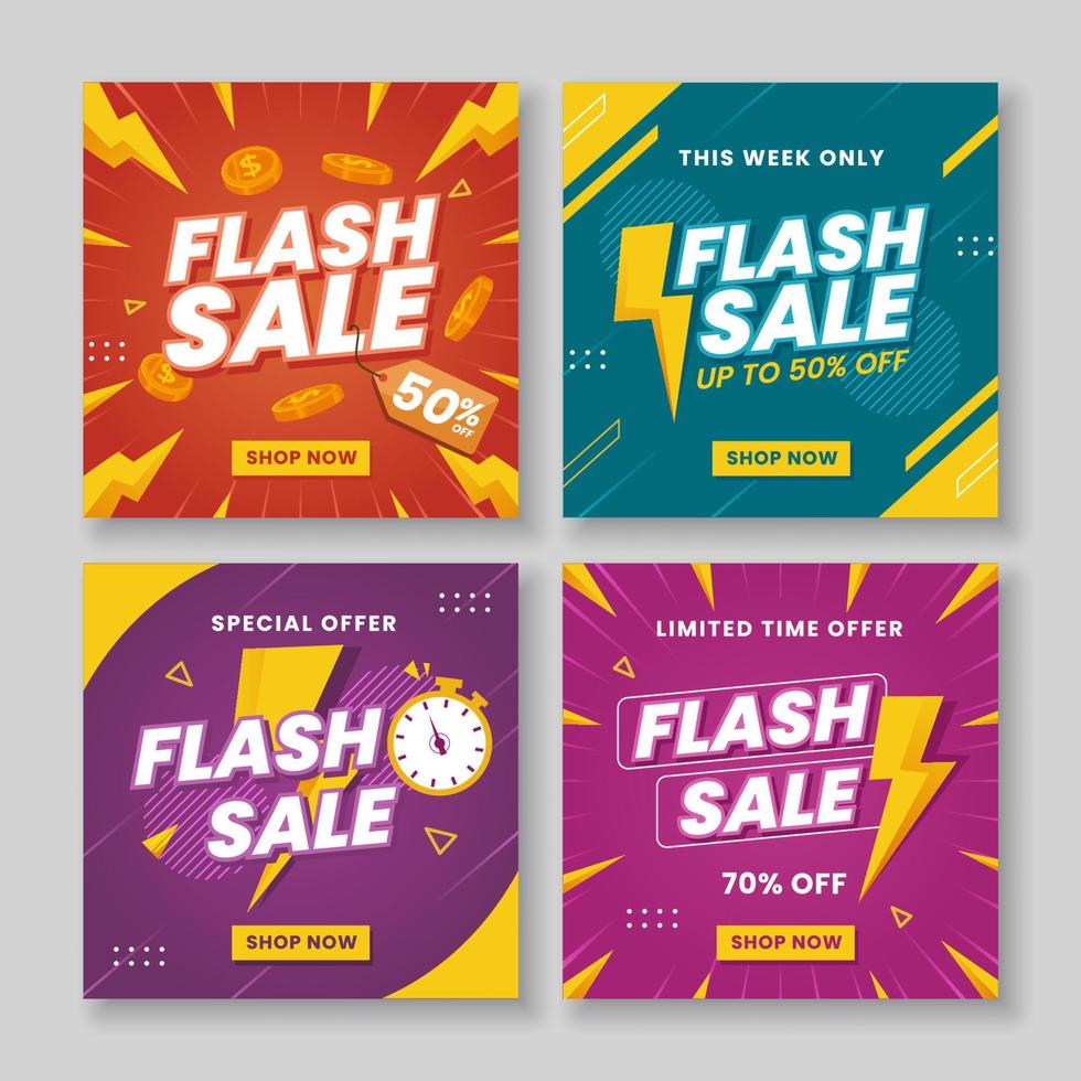 conjunto de plantilla de publicación de redes sociales de venta flash vector