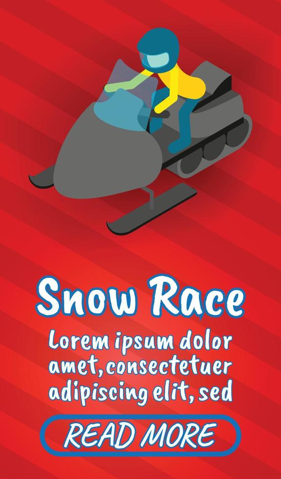 Snow race concept banner, comics isometric style vector