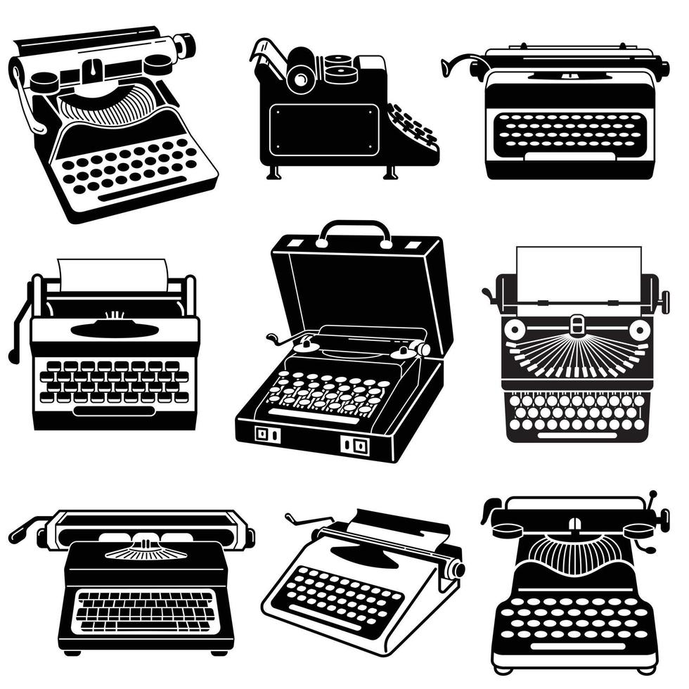 conjunto de iconos de máquina de escribir, estilo simple vector