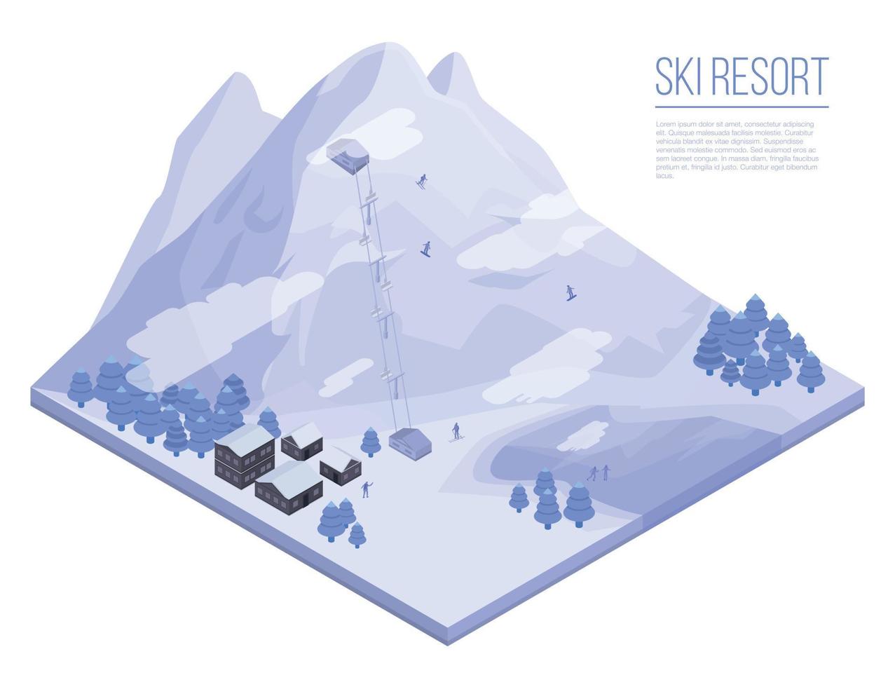 Ski resort concept background, isometric style vector