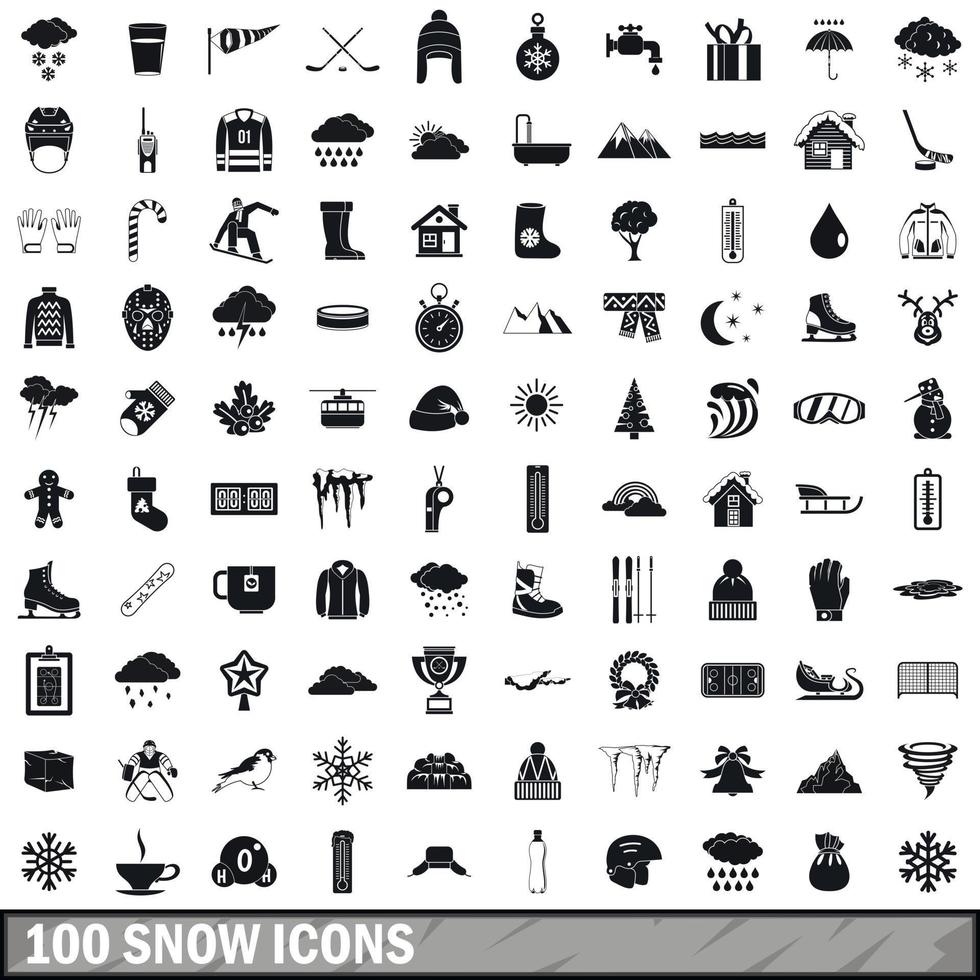 100 snow icons set, simple style vector