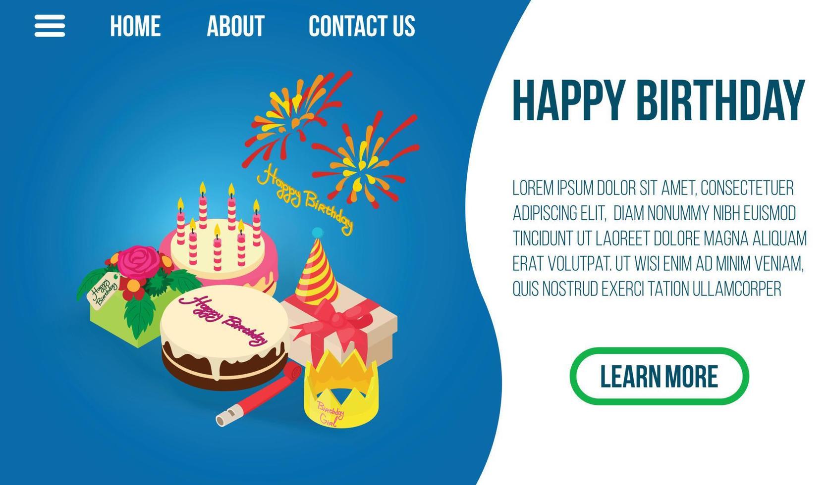 Happy birthday concept banner, isometric style vector