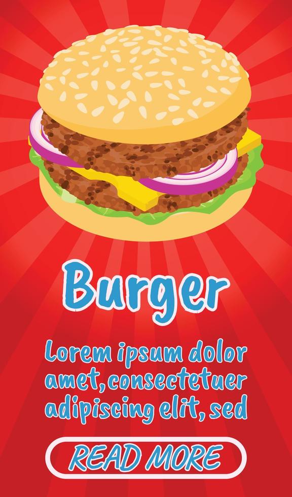 Burger concept banner, comics isometric style vector