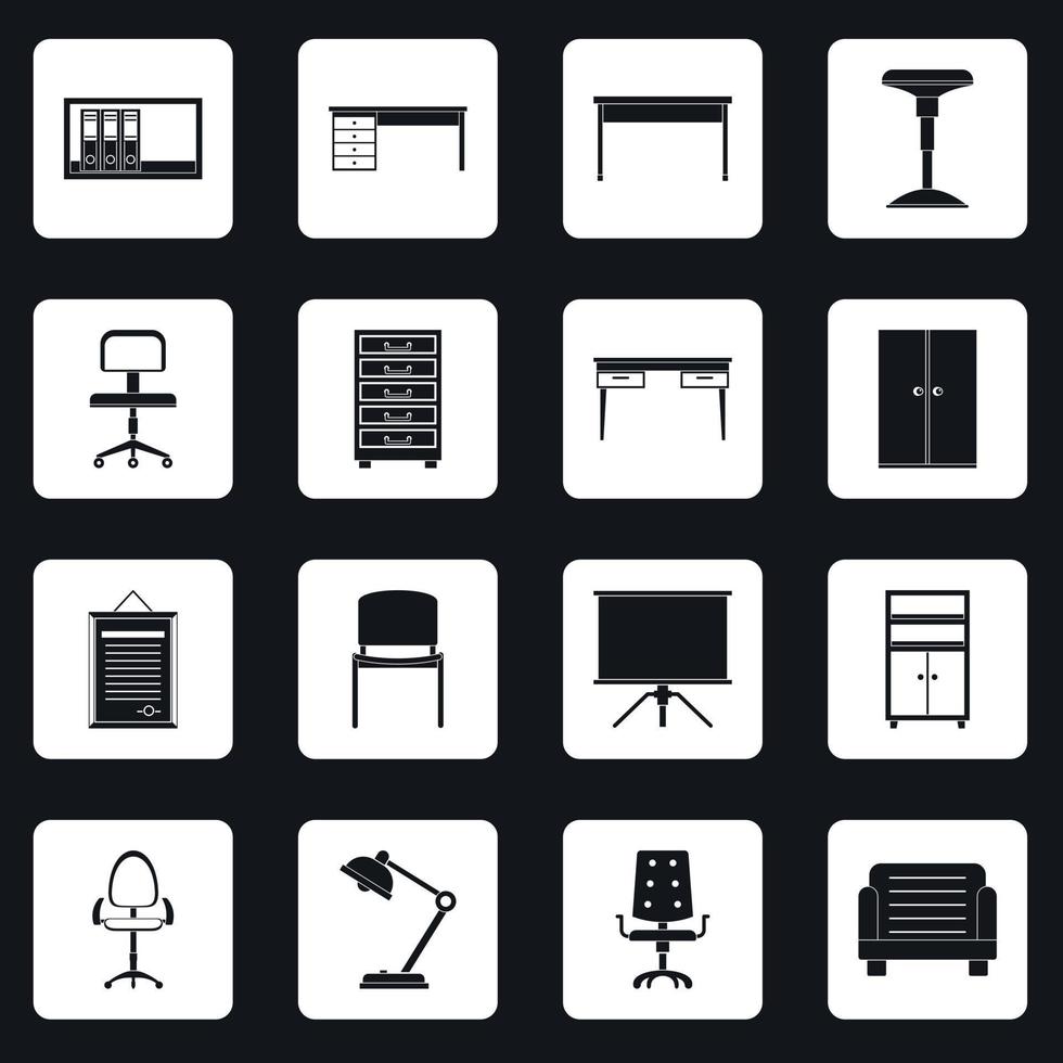 Office furniture icons set squares vector