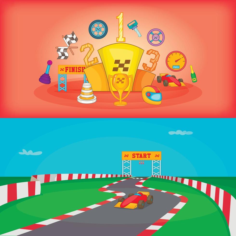 Sport race banner set horizontal, cartoon style vector