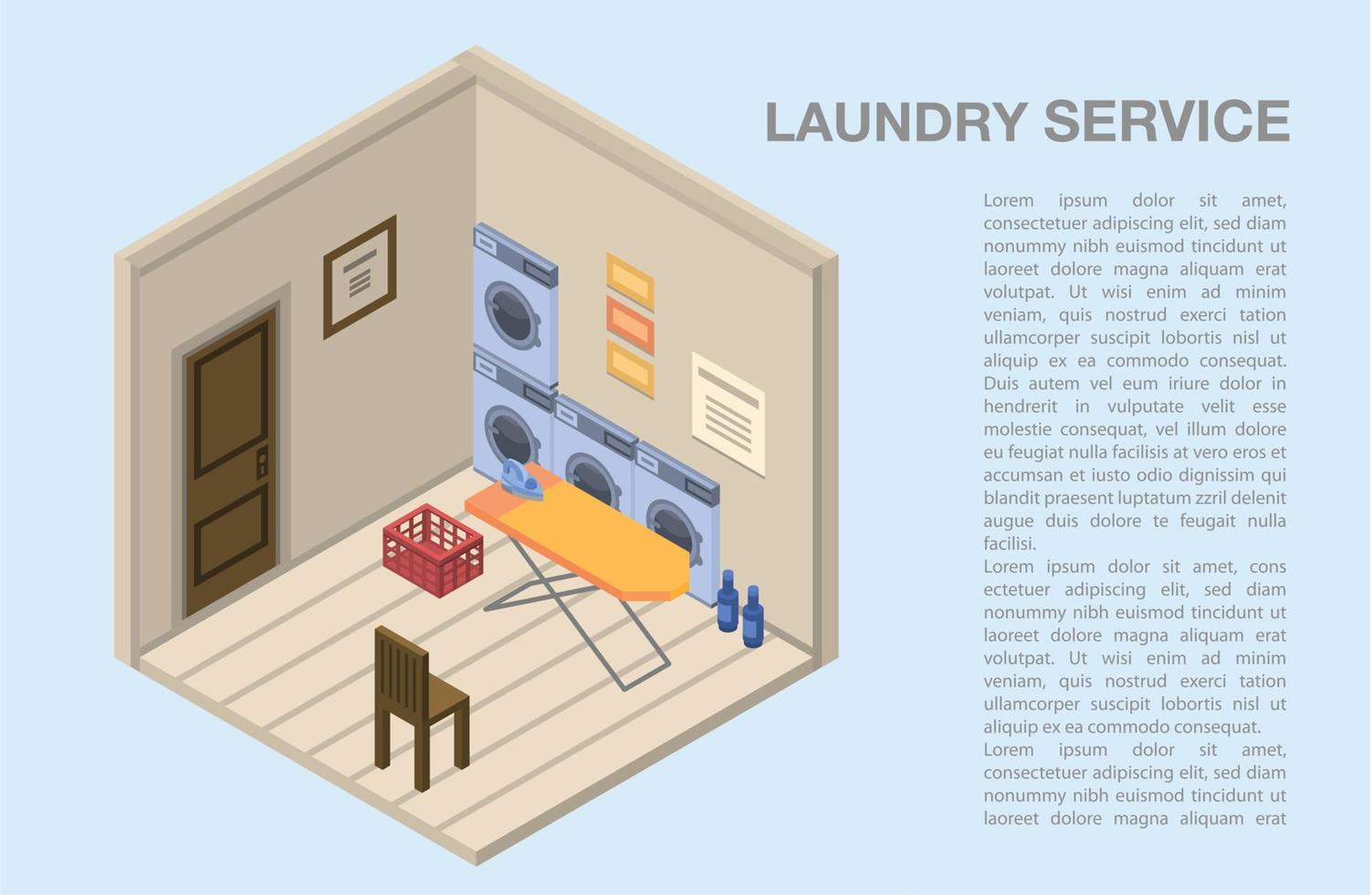 fondo de concepto de sala de servicio de lavandería, estilo isométrico vector