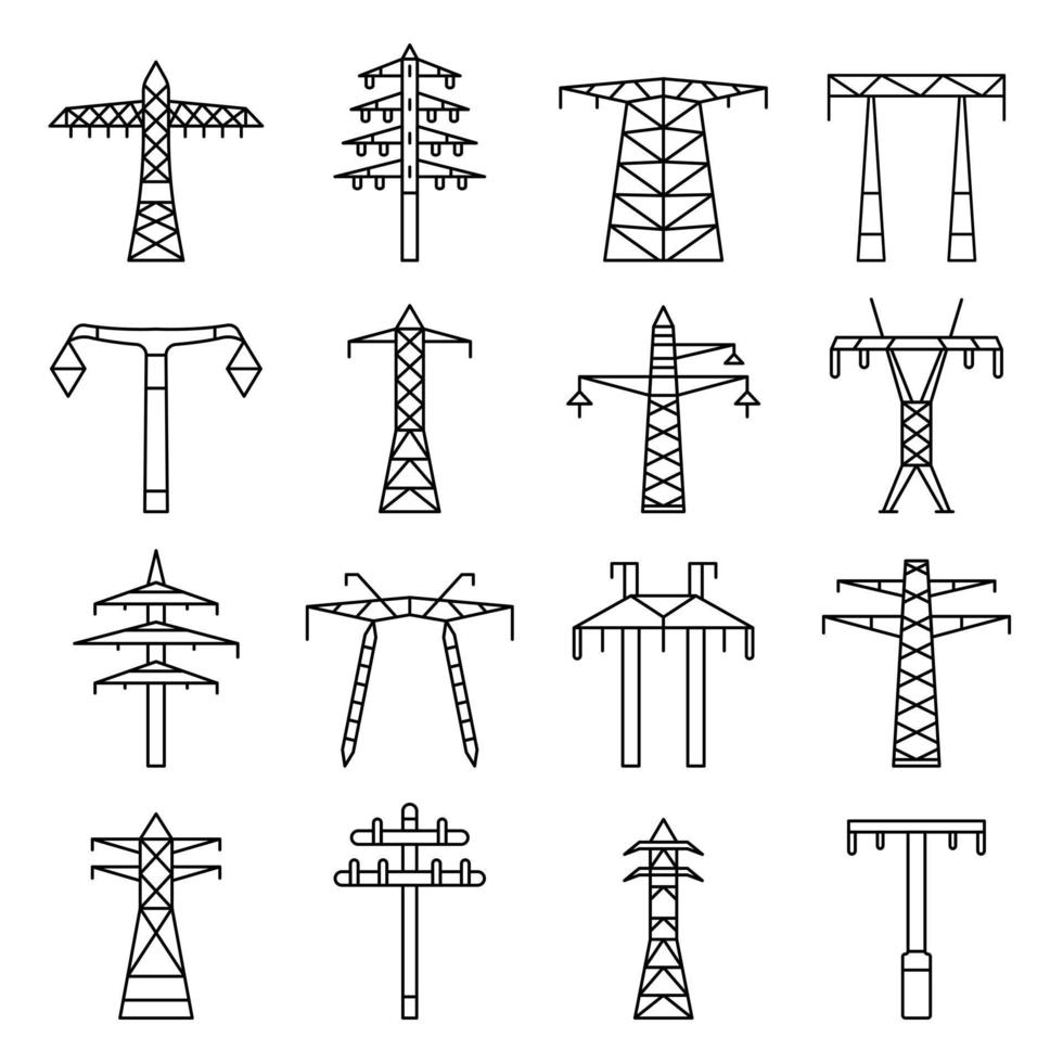 conjunto de iconos de torre eléctrica, estilo de contorno vector