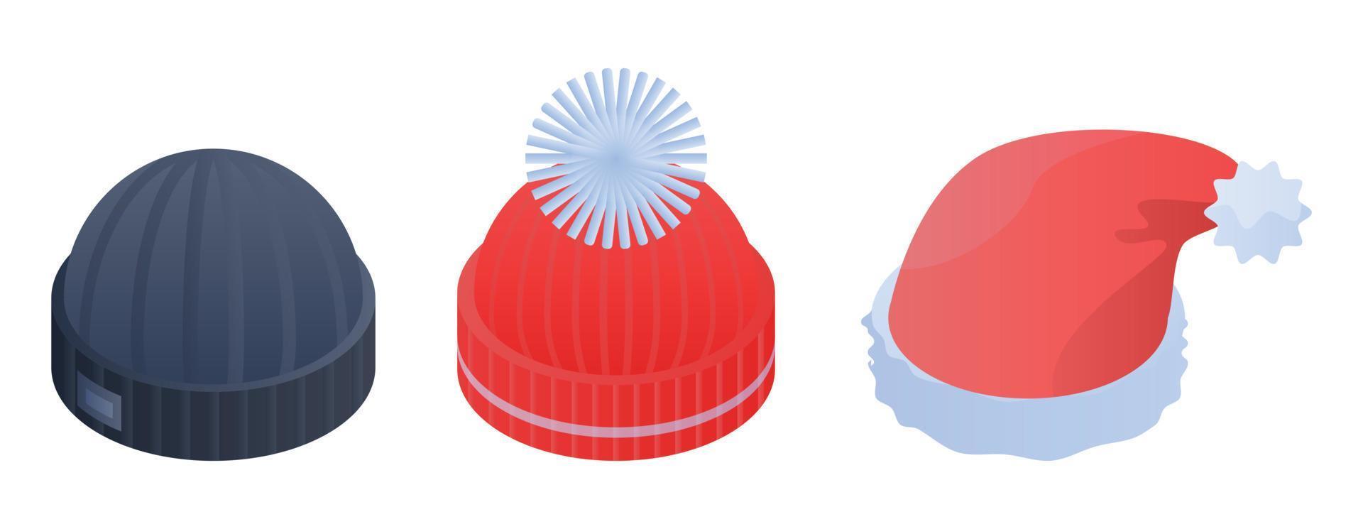 conjunto de iconos de sombreros de invierno, estilo isométrico vector