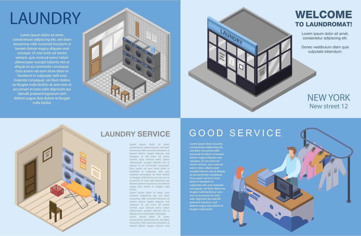 Laundry banner set, isometric style vector