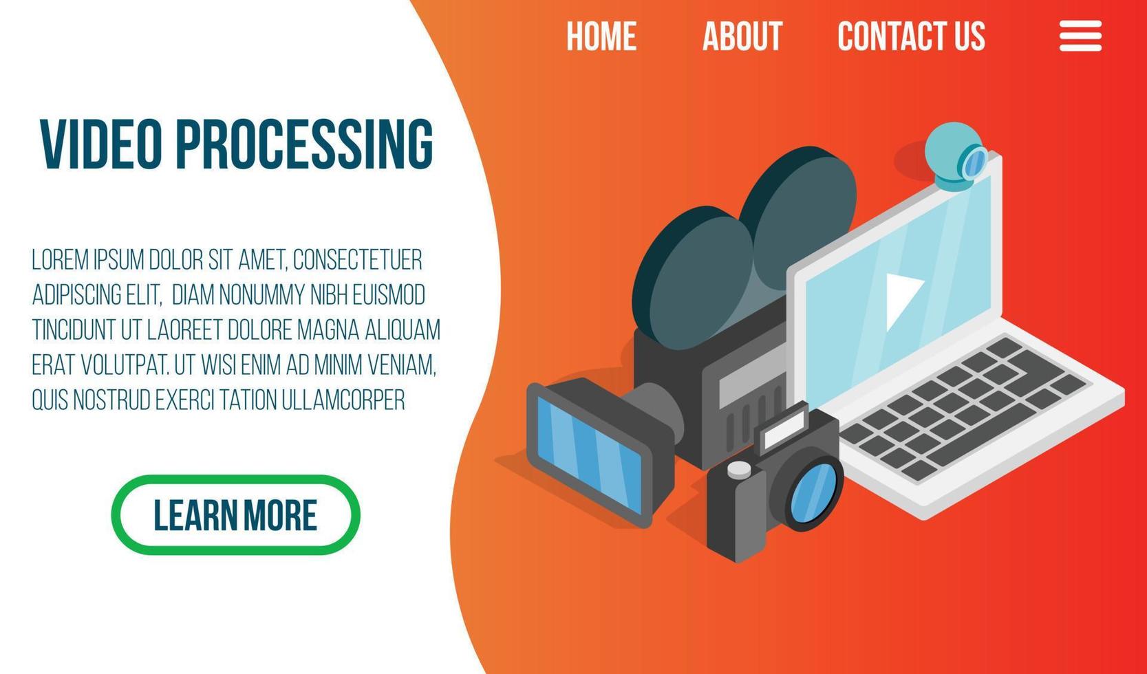 Video processing concept banner, isometric style vector