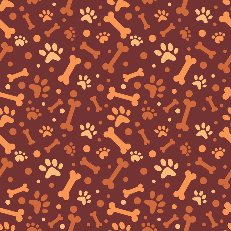 Dog Bone vector dog paw doodle Seamless pattern isolated dark brown