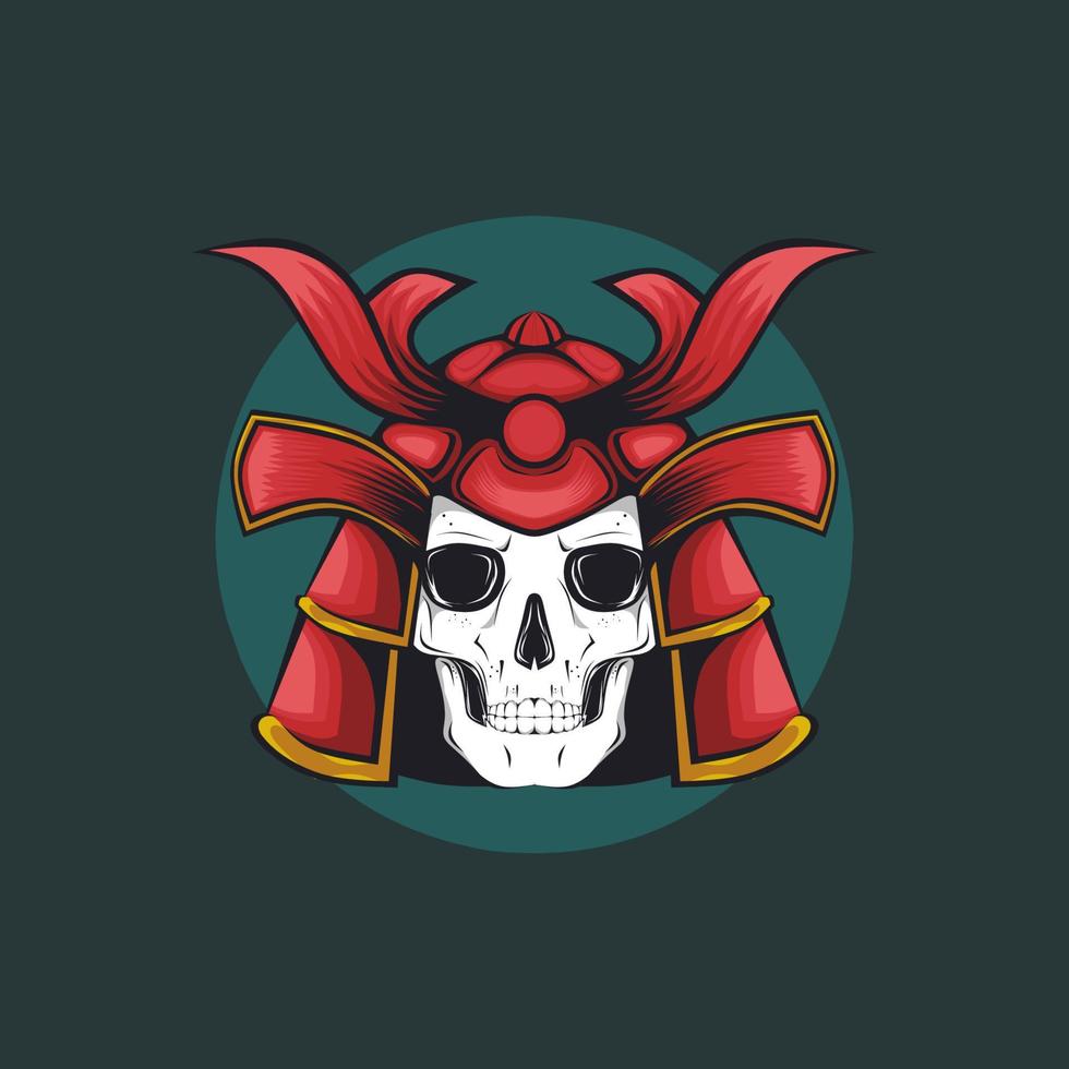 skull samurai with red helmet vector