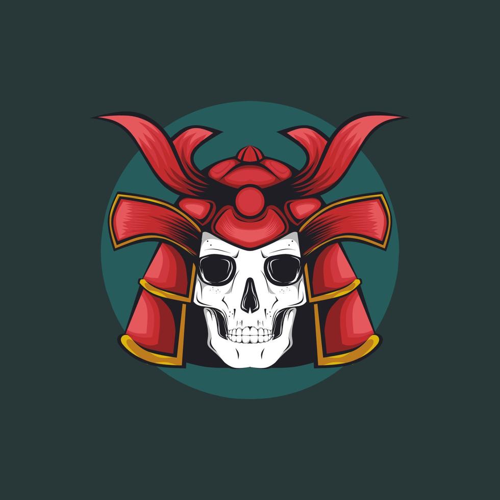 samurái calavera con casco rojo vector