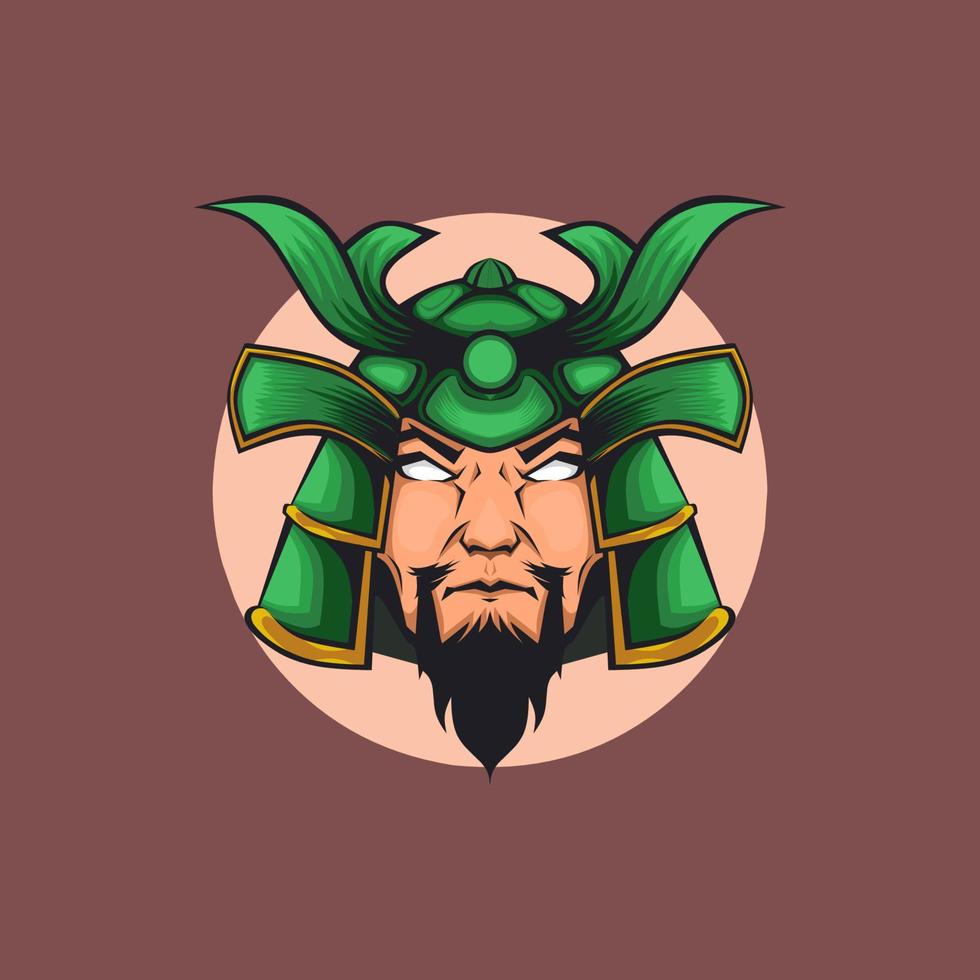 male samurai with green helmet vector