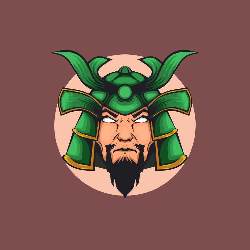 male samurai with green helmet vector