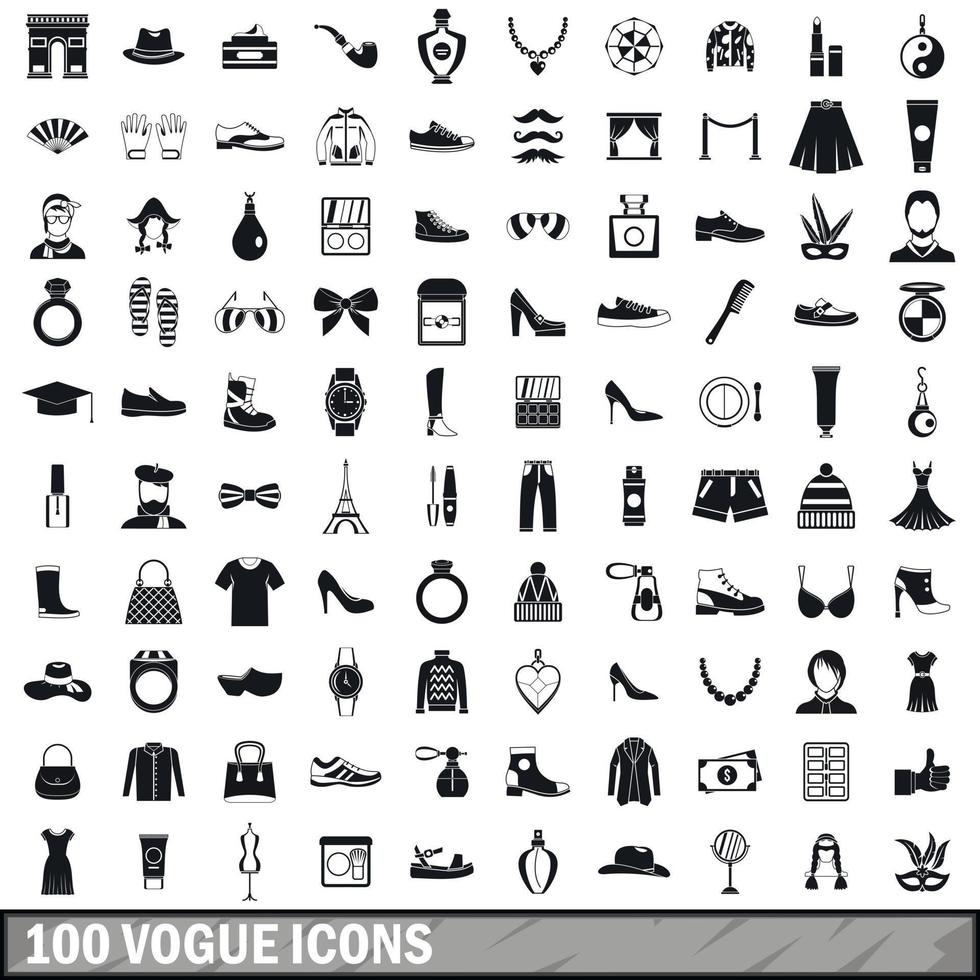 100 vogue icons set, simple style vector