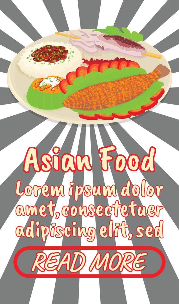 Asian food concept banner, comics isometric style vector