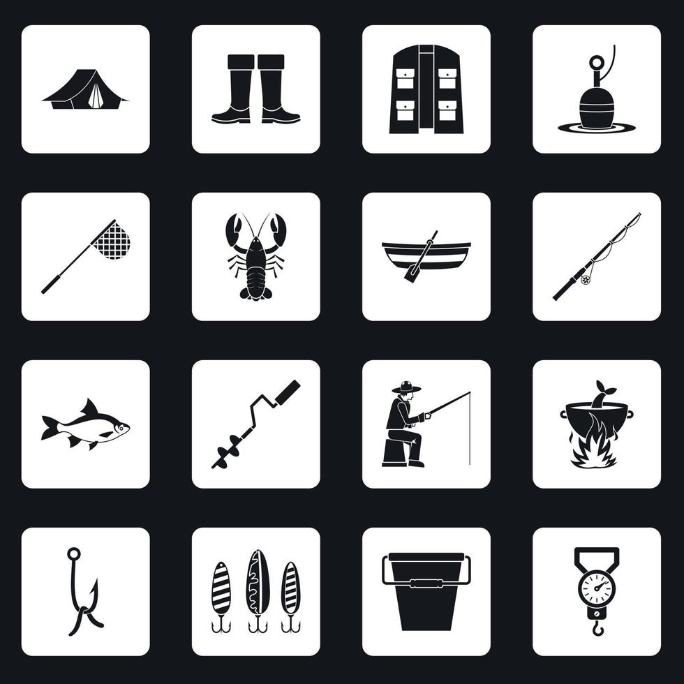 iconos de herramientas de pesca establecer cuadrados vector