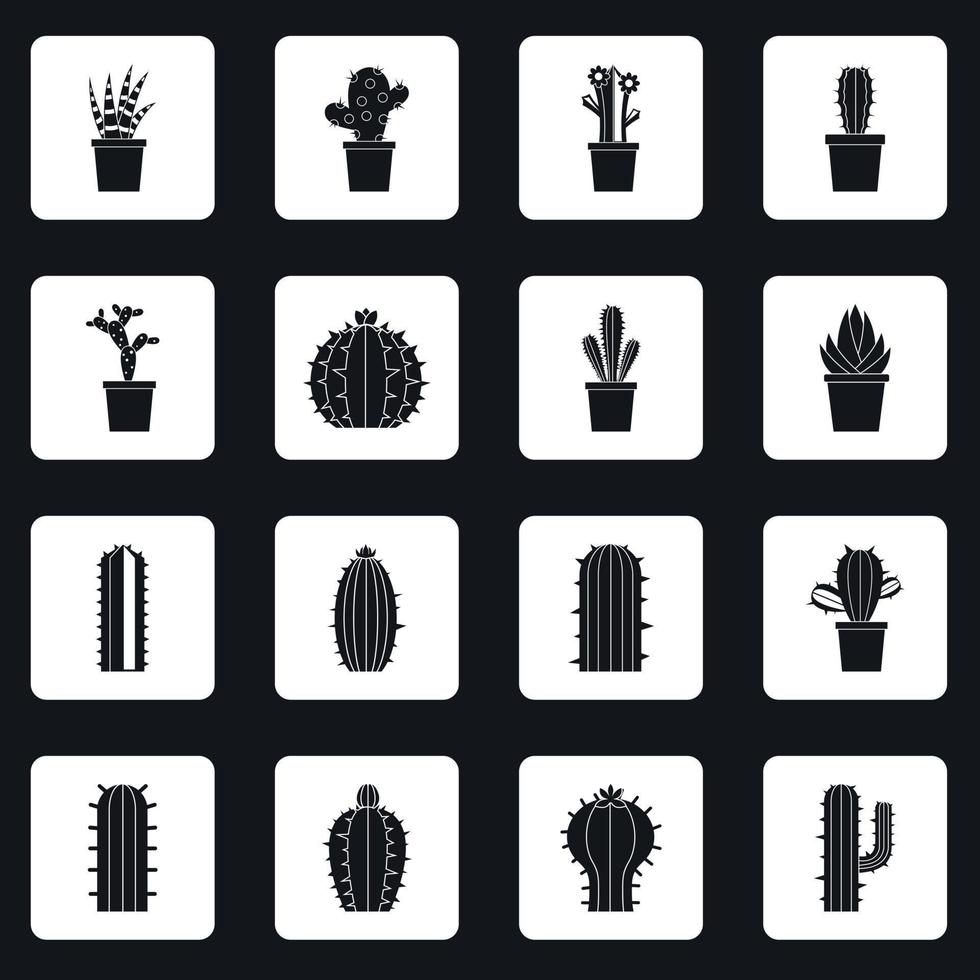 Different cactuses icons set squares vector