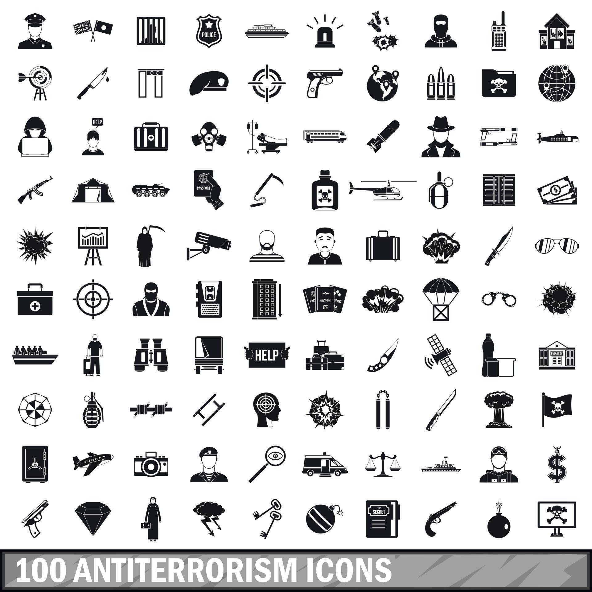 100 antiterrorism icons set, simple style 8291262 Vector Art at Vecteezy