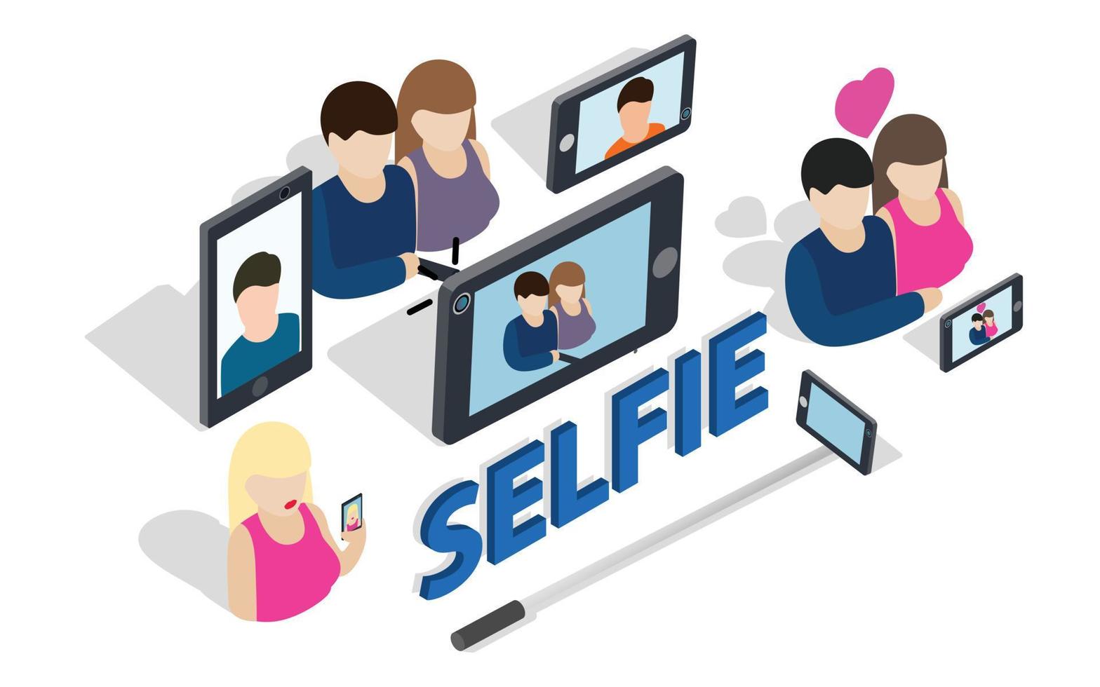 Selfie clip art, isometric style vector