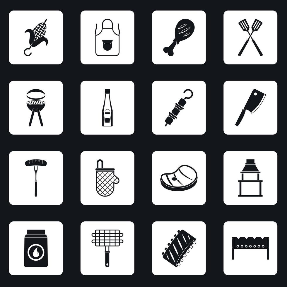 BBQ food icons set squares vector