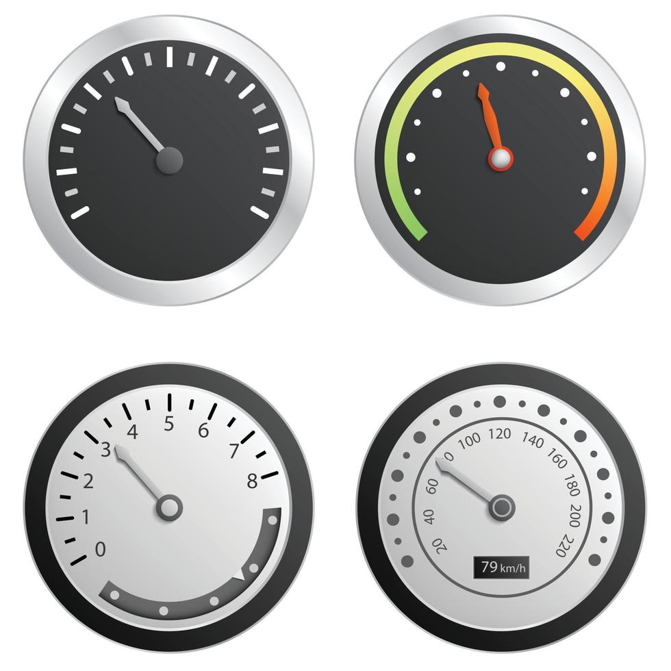 Speedometer icon set, realistic style vector