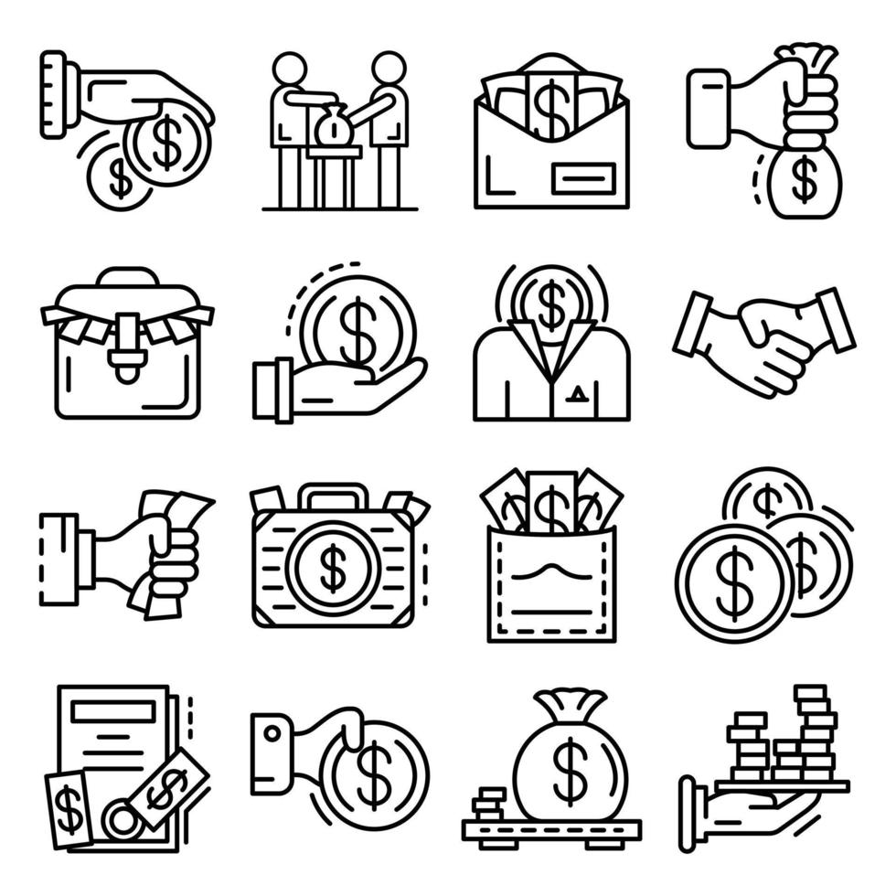 Bribery icon set, outline style vector